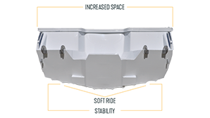 Technical diagram of a Stacer aluminum boat hull showcasing internal engineering and structural layout