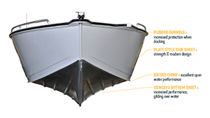 Stacer boat hull design diagram highlighting key structural features and construction callouts